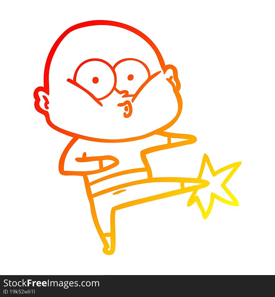 Warm Gradient Line Drawing Cartoon Bald Man Staring