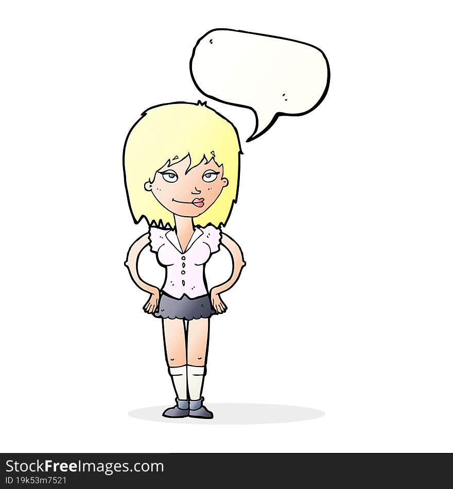 cartoon woman with hands on hips with speech bubble