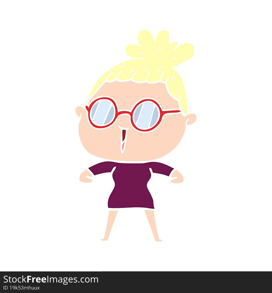 flat color style cartoon woman wearing spectacles