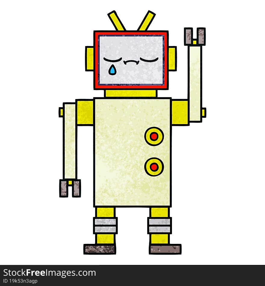 retro grunge texture cartoon of a robot