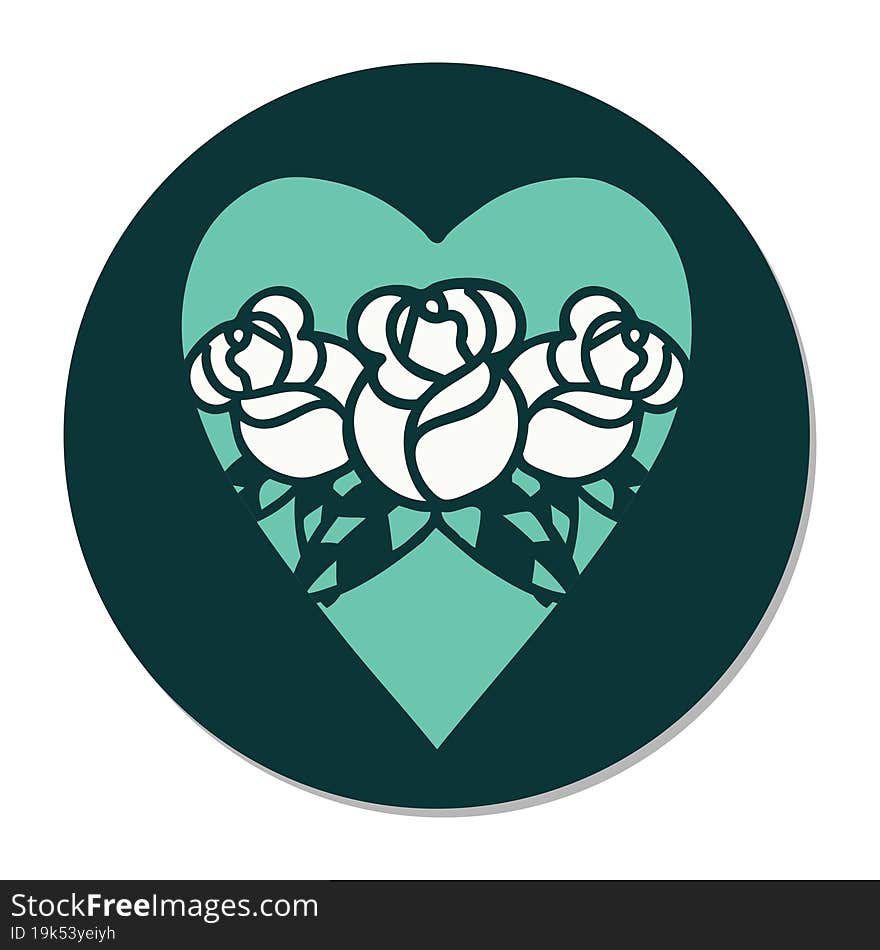 sticker of tattoo in traditional style of a heart and flowers. sticker of tattoo in traditional style of a heart and flowers