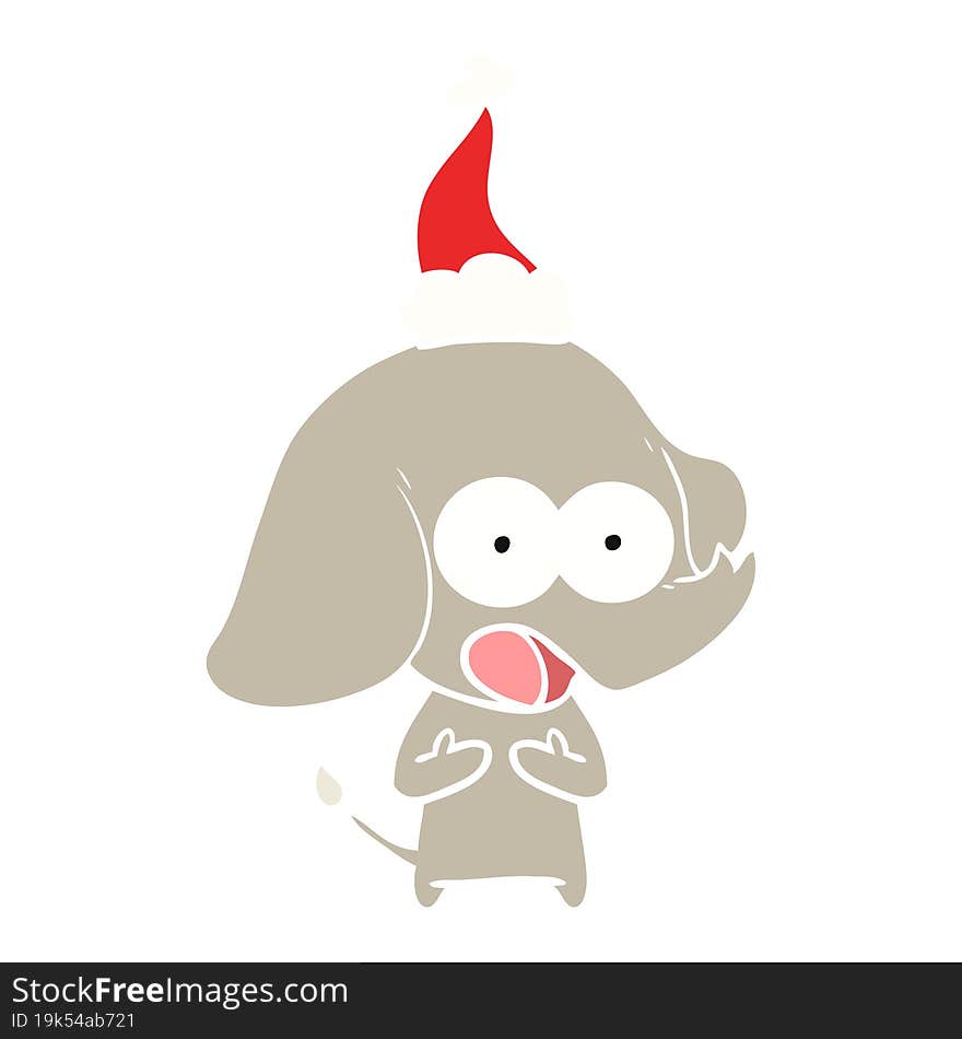 cute hand drawn flat color illustration of a elephant wearing santa hat. cute hand drawn flat color illustration of a elephant wearing santa hat