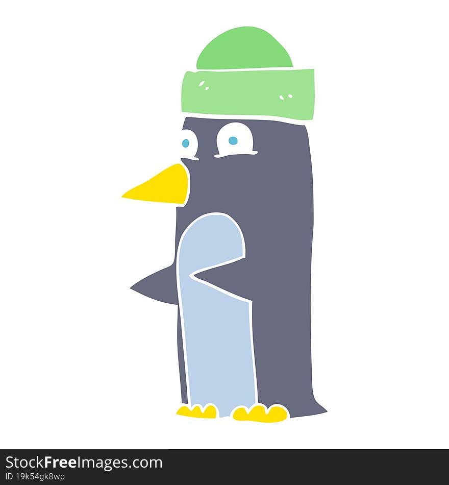 flat color illustration of penguin wearing hat. flat color illustration of penguin wearing hat