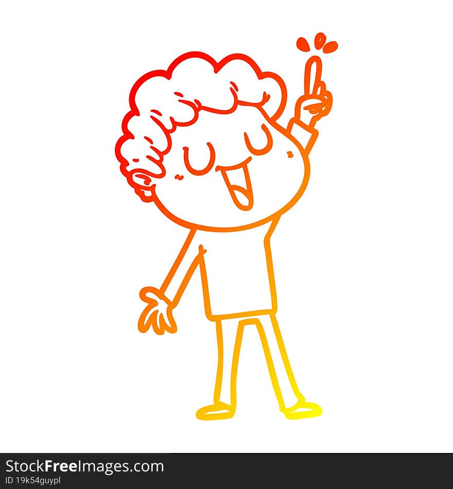 warm gradient line drawing laughing cartoon man with great idea