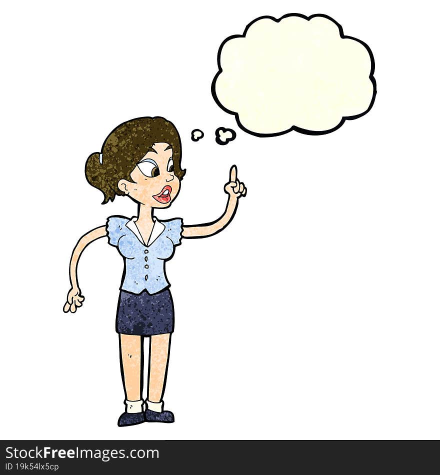 cartoon woman with great idea with thought bubble