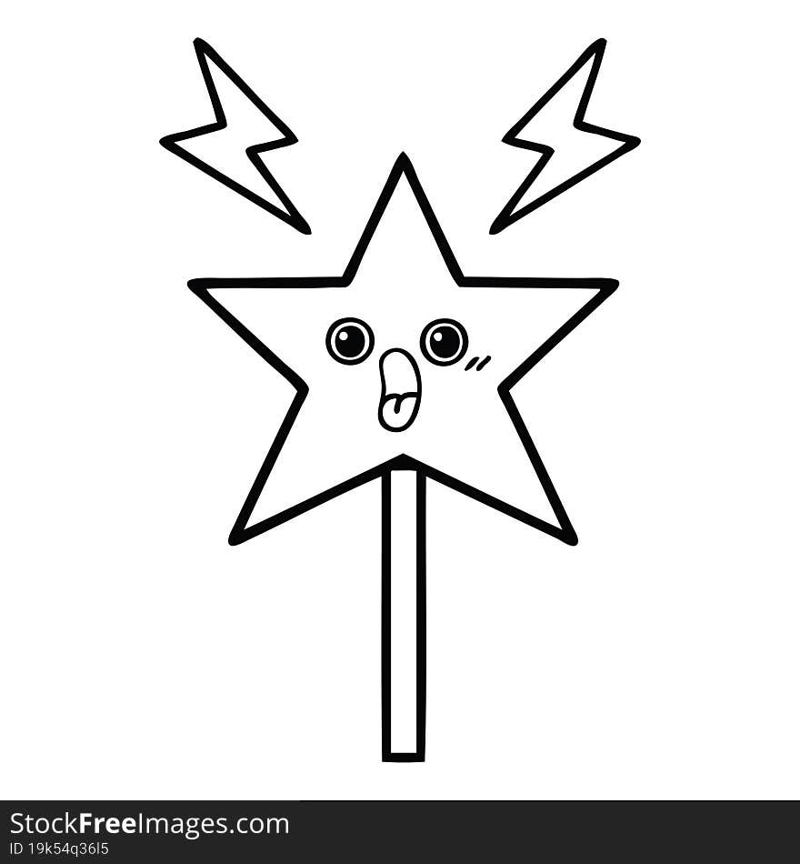 line drawing cartoon of a magic wand