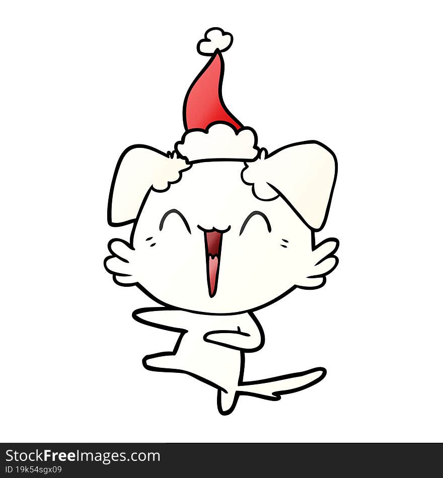 happy dancing dog gradient cartoon of a wearing santa hat