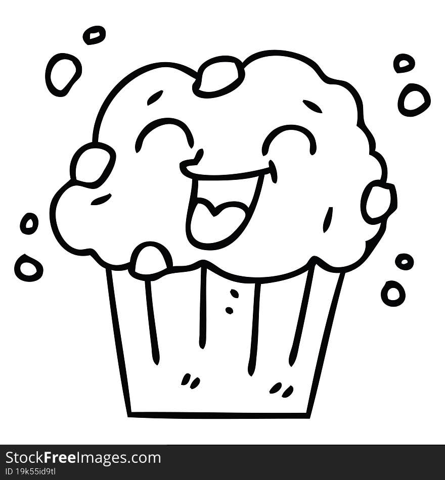 Quirky Line Drawing Cartoon Happy Muffin