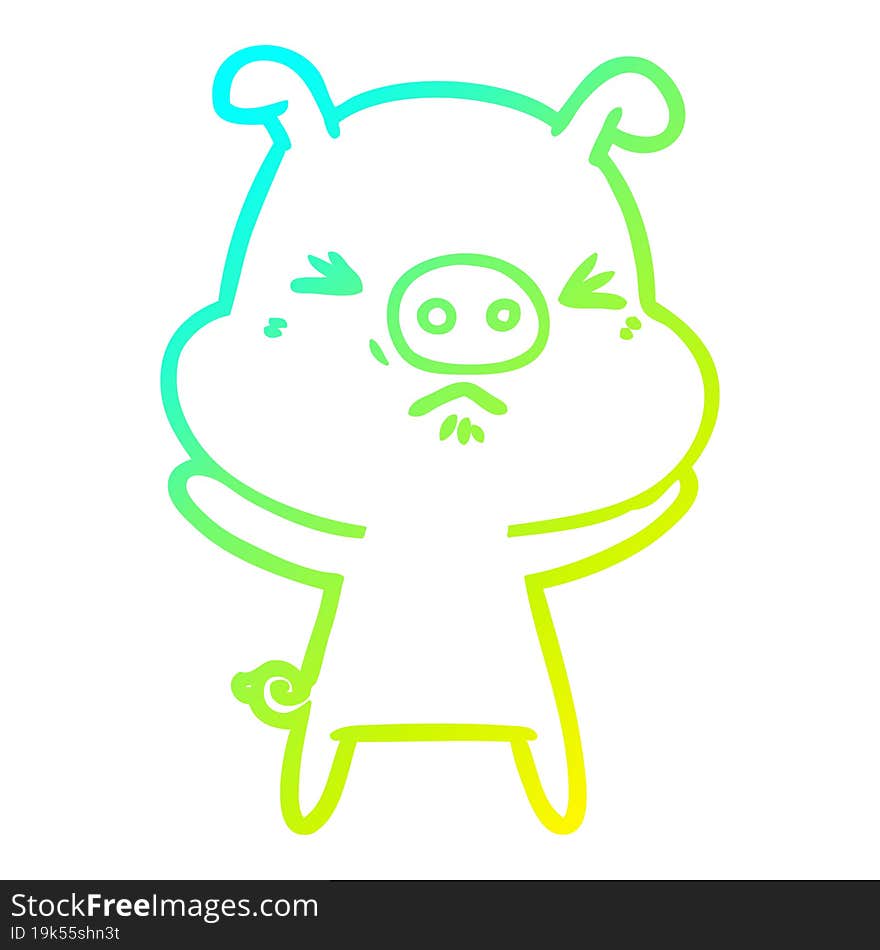 Cold Gradient Line Drawing Cartoon Angry Pig