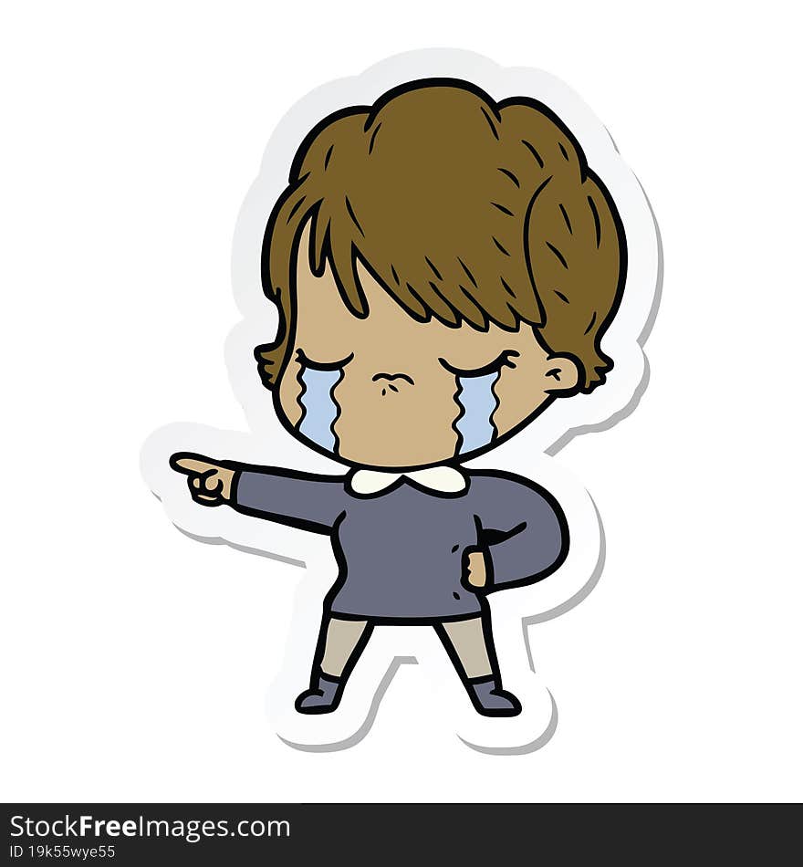 Sticker Of A Cartoon Woman Crying