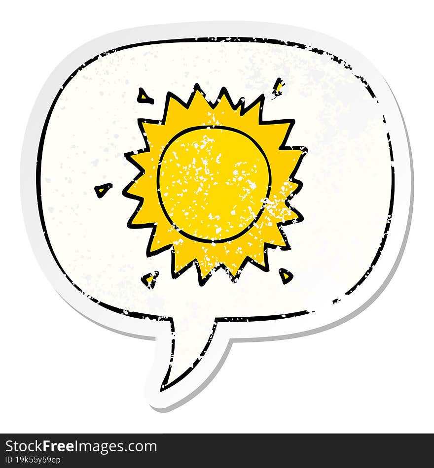 cartoon sun and speech bubble distressed sticker