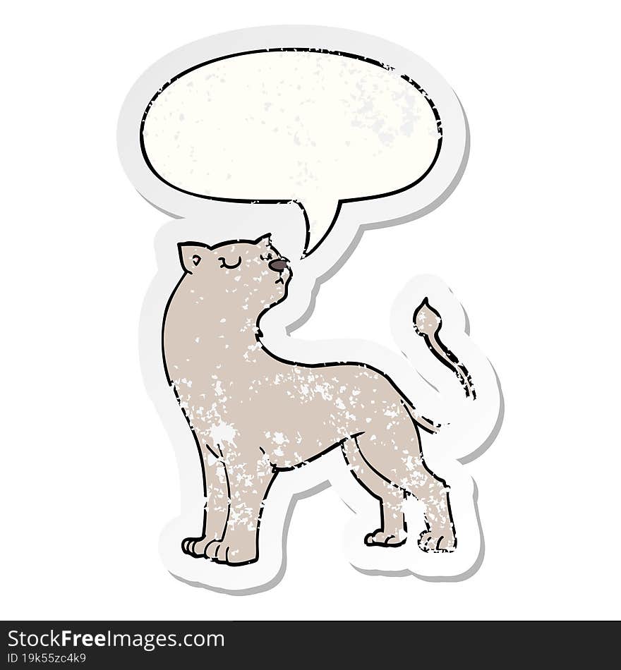 cartoon lioness and speech bubble distressed sticker