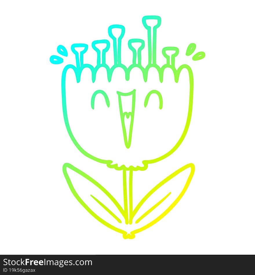 cold gradient line drawing cartoon happy flower