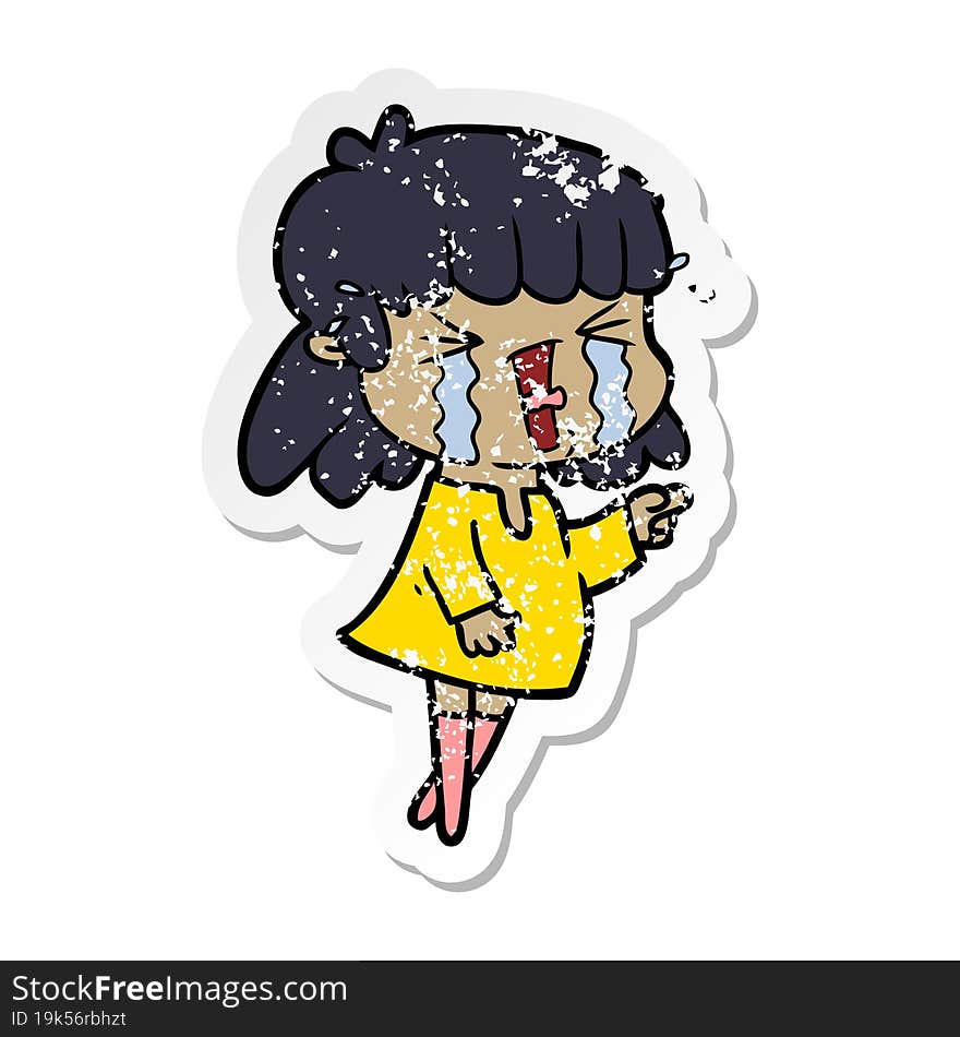 distressed sticker of a cartoon woman in tears