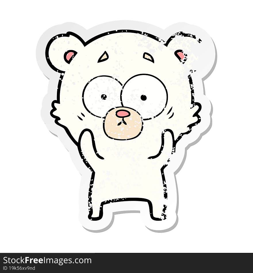 Distressed Sticker Of A Surprised Polar Bear Cartoon