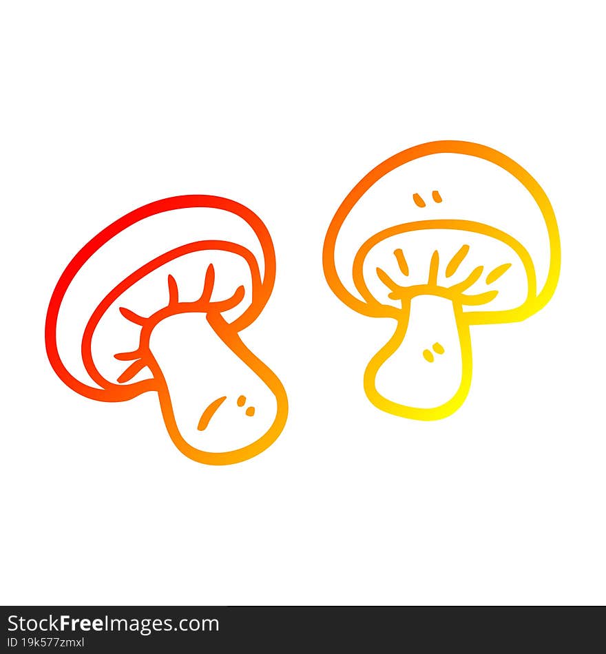 warm gradient line drawing cartoon mushrooms