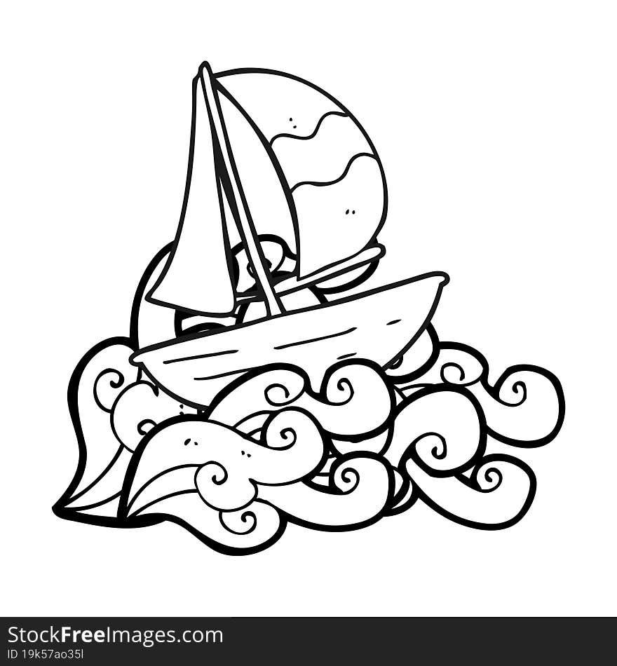 Black And White Cartoon Sail Ship