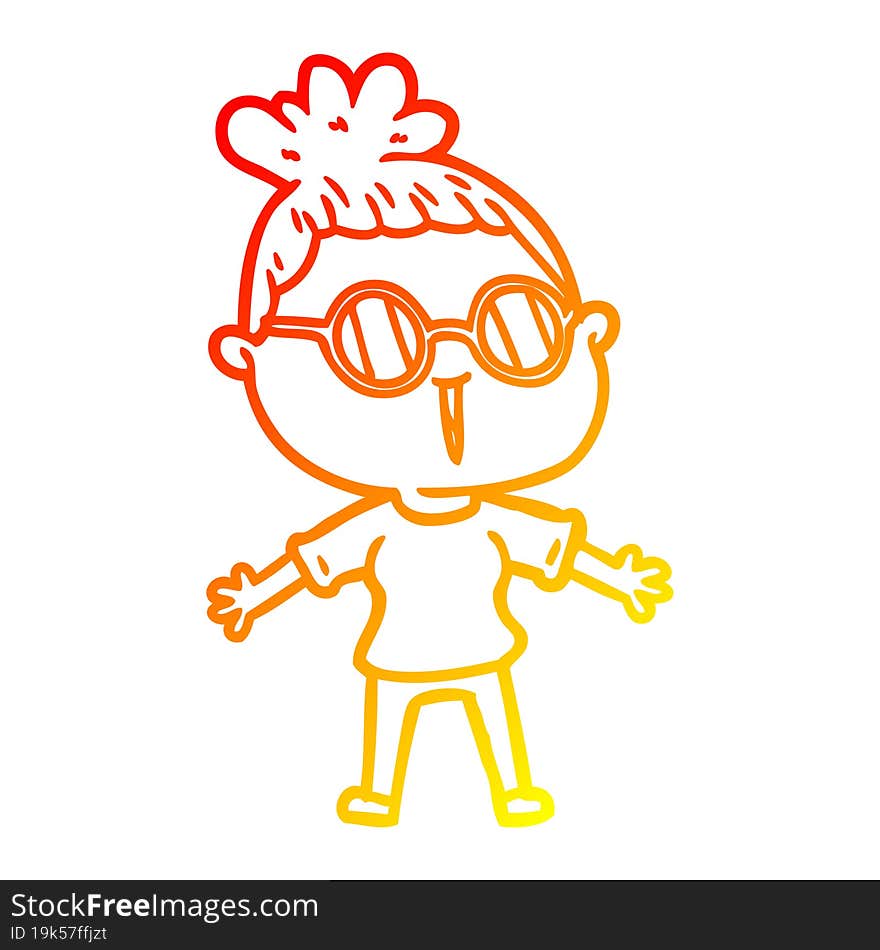 warm gradient line drawing of a cartoon woman wearing spectacles