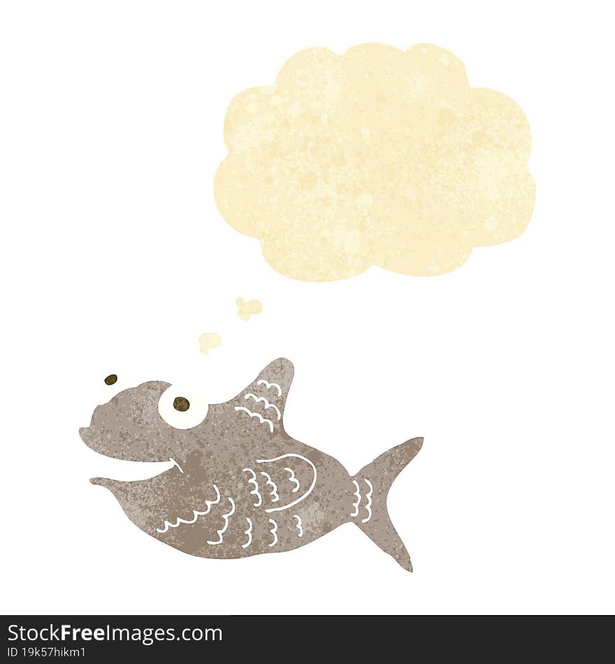 cartoon happy fish with thought bubble