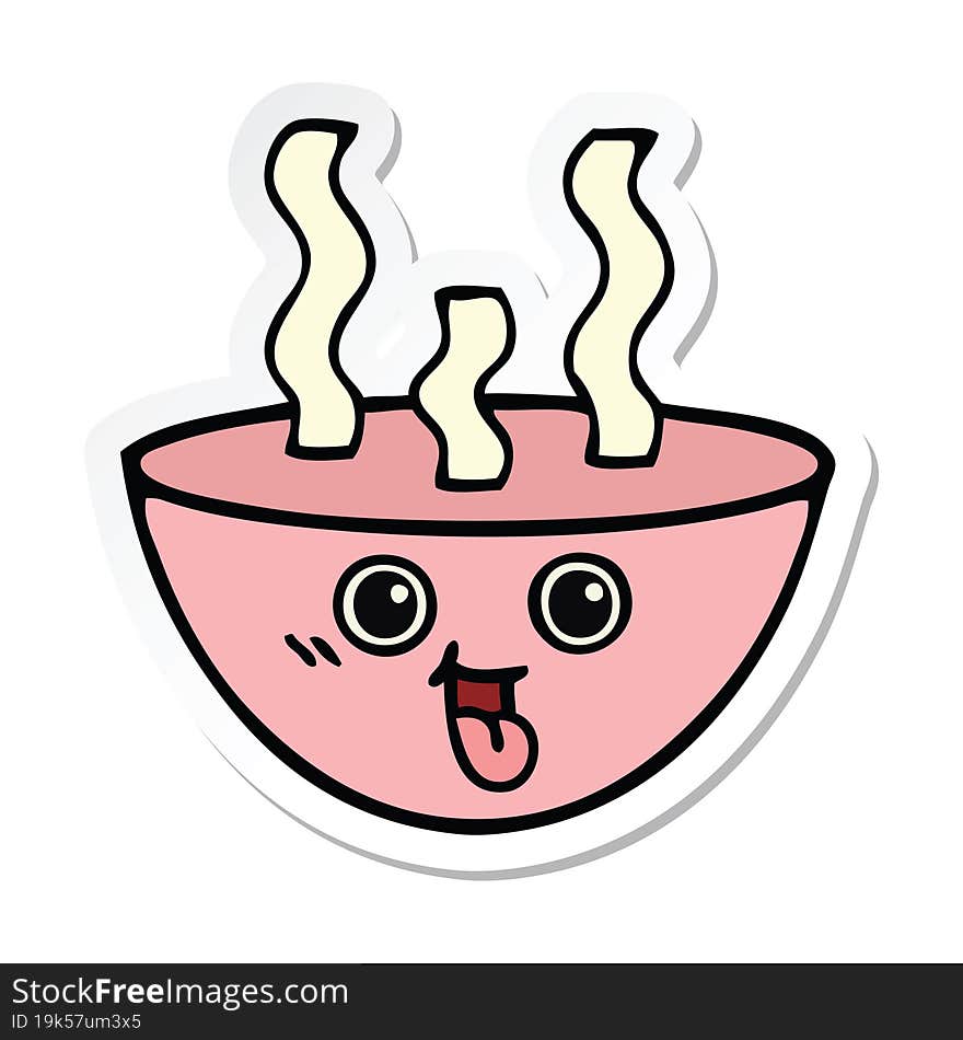 sticker of a cute cartoon bowl of hot soup