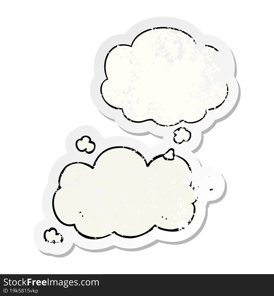 cartoon cloud and thought bubble as a distressed worn sticker