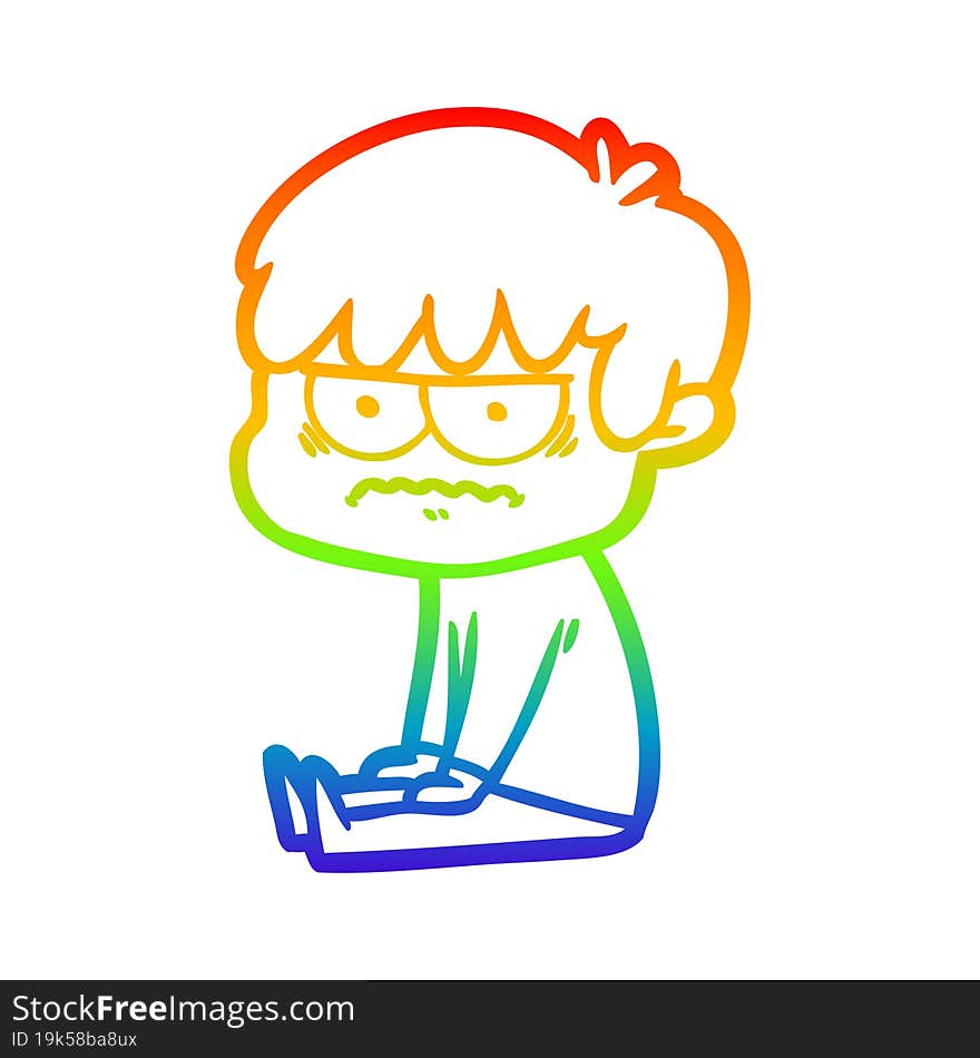 rainbow gradient line drawing annoyed cartoon boy