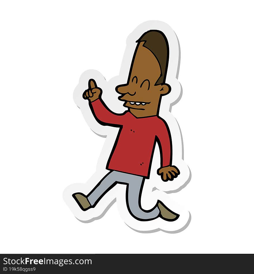 sticker of a cartoon happy man pointing