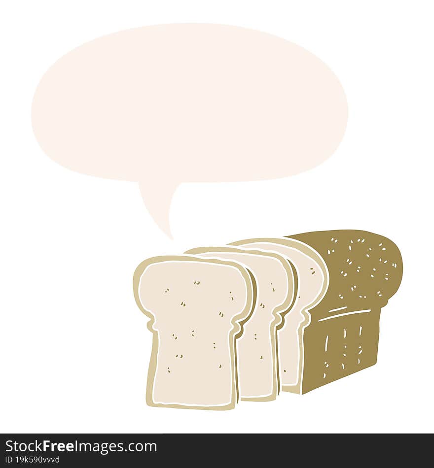 cartoon sliced bread and speech bubble in retro style