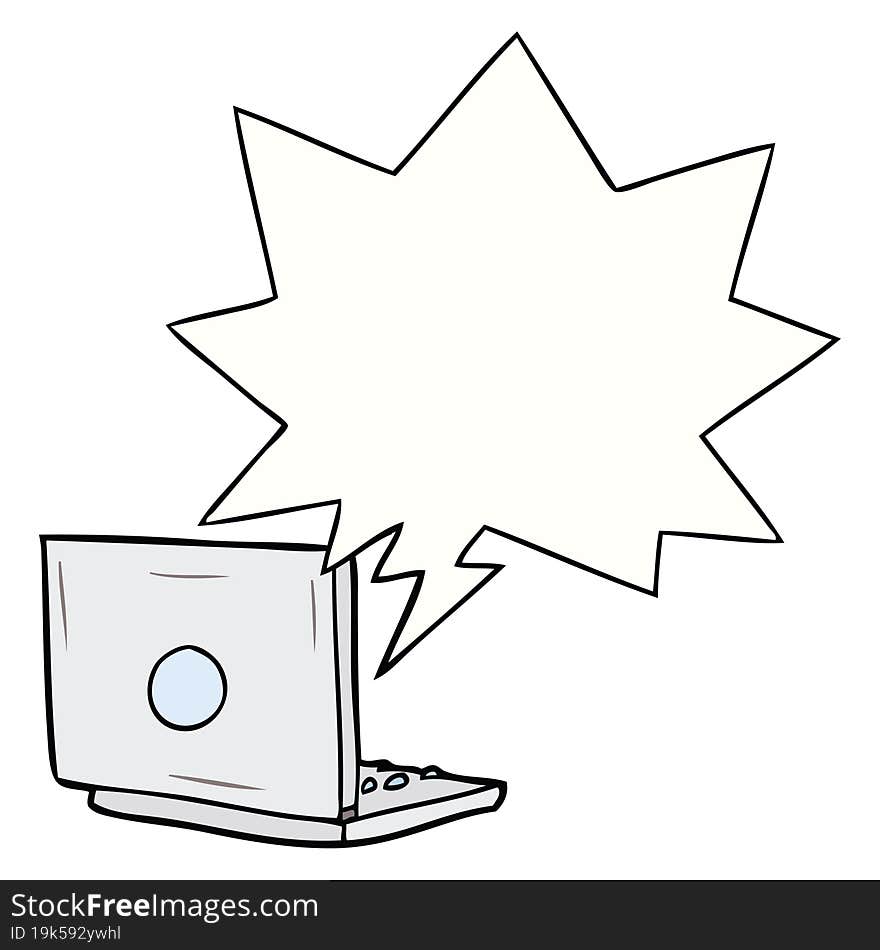 cartoon laptop computer with speech bubble. cartoon laptop computer with speech bubble