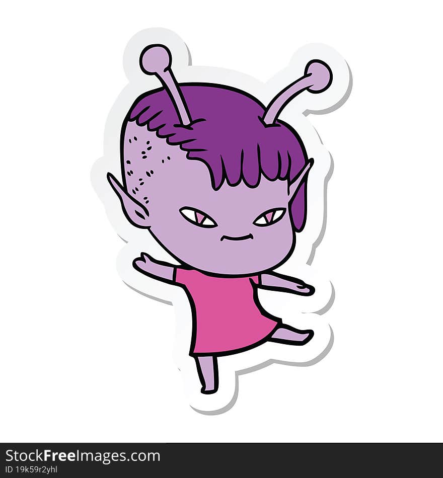 sticker of a cute cartoon alien girl