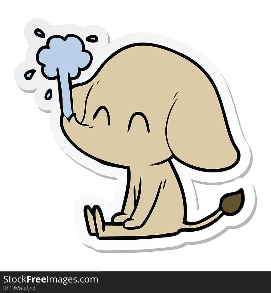 sticker of a cute cartoon elephant spouting water