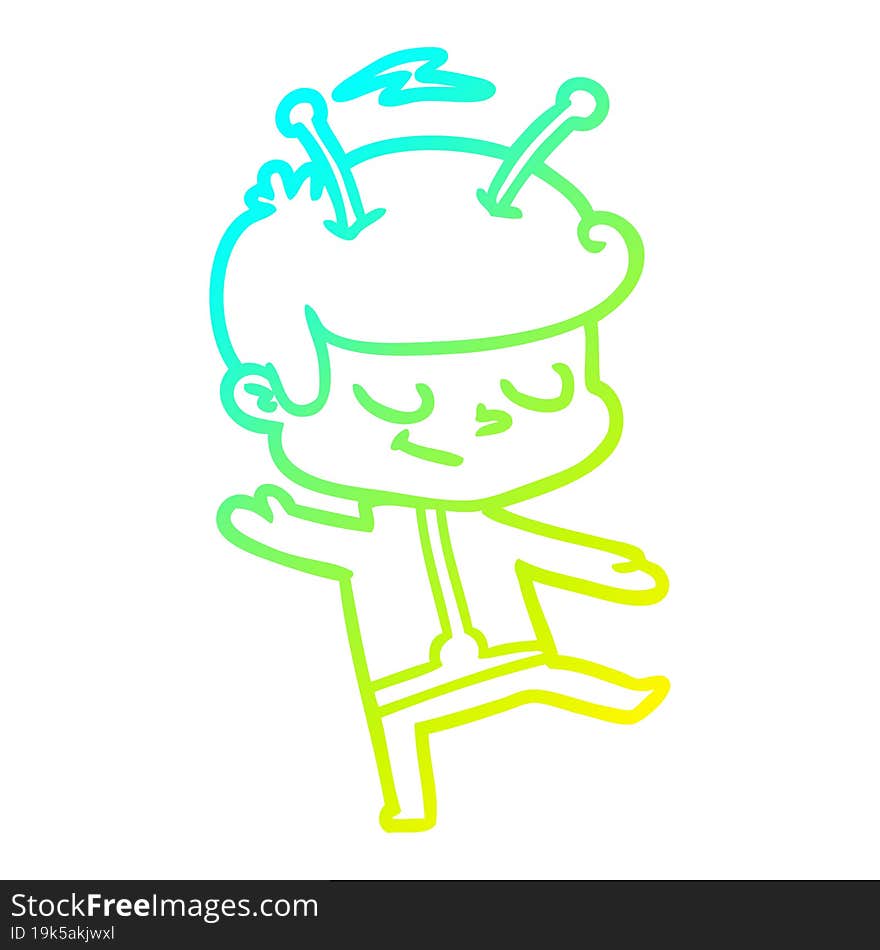 Cold Gradient Line Drawing Friendly Cartoon Spaceman Dancing