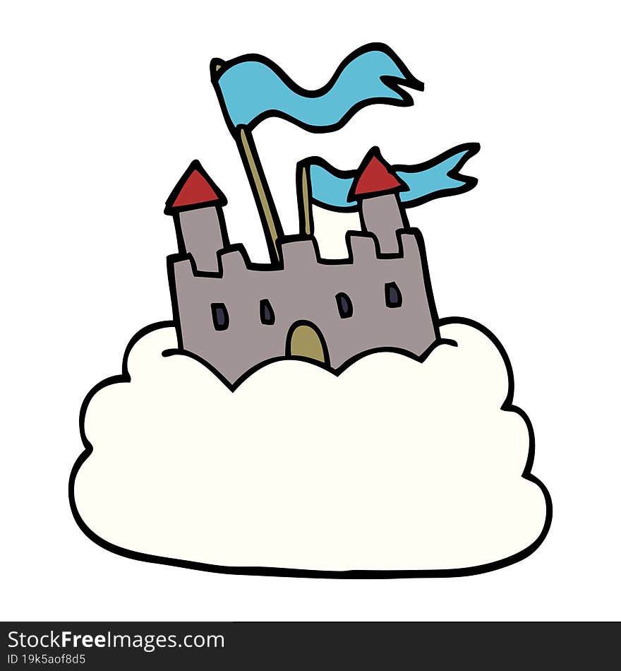 cartoon doodle castle on cloud