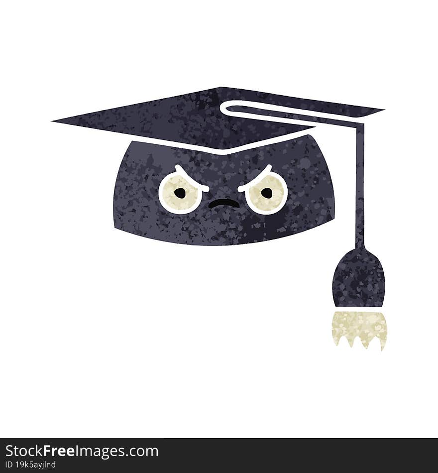 retro illustration style cartoon graduation hat