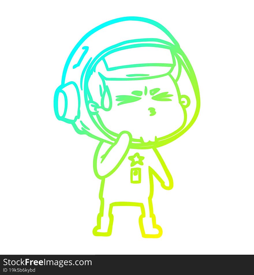 Cold Gradient Line Drawing Cartoon Stressed Astronaut