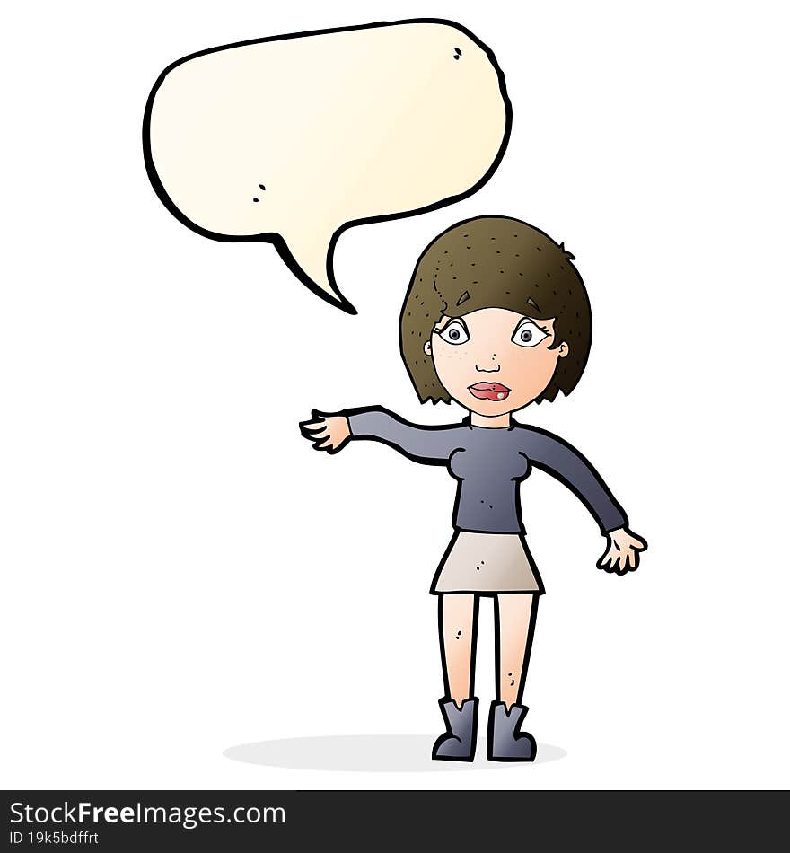 cartoon surprised woman with speech bubble