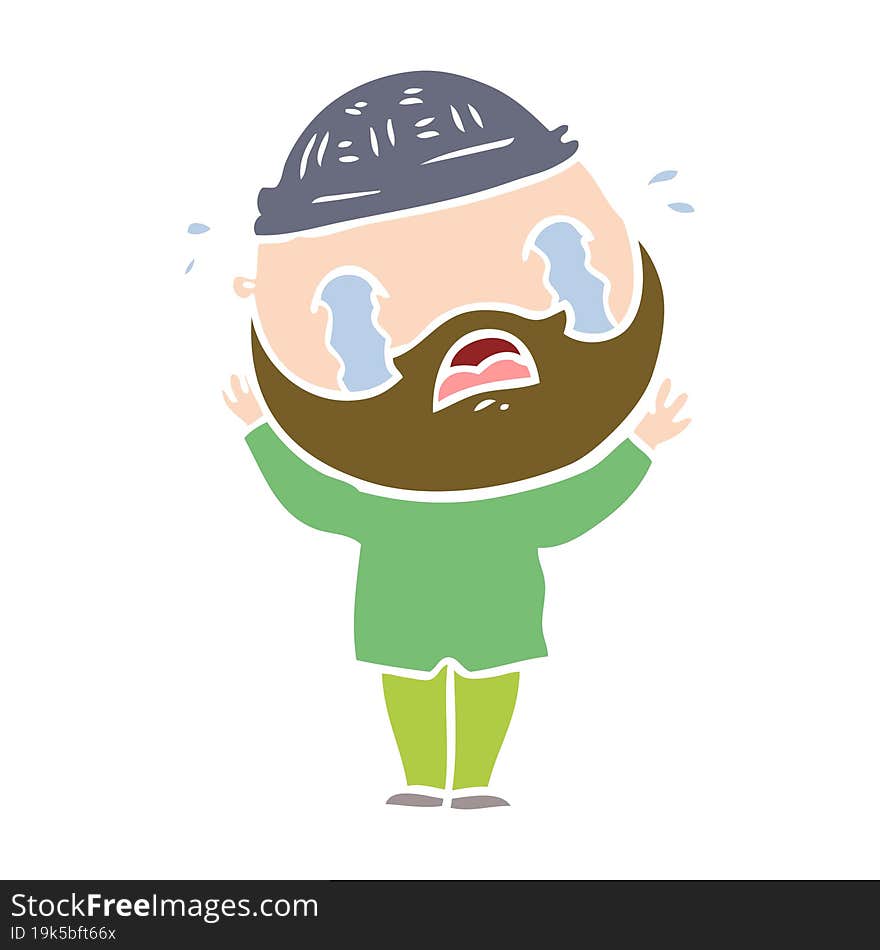 flat color style cartoon bearded man crying