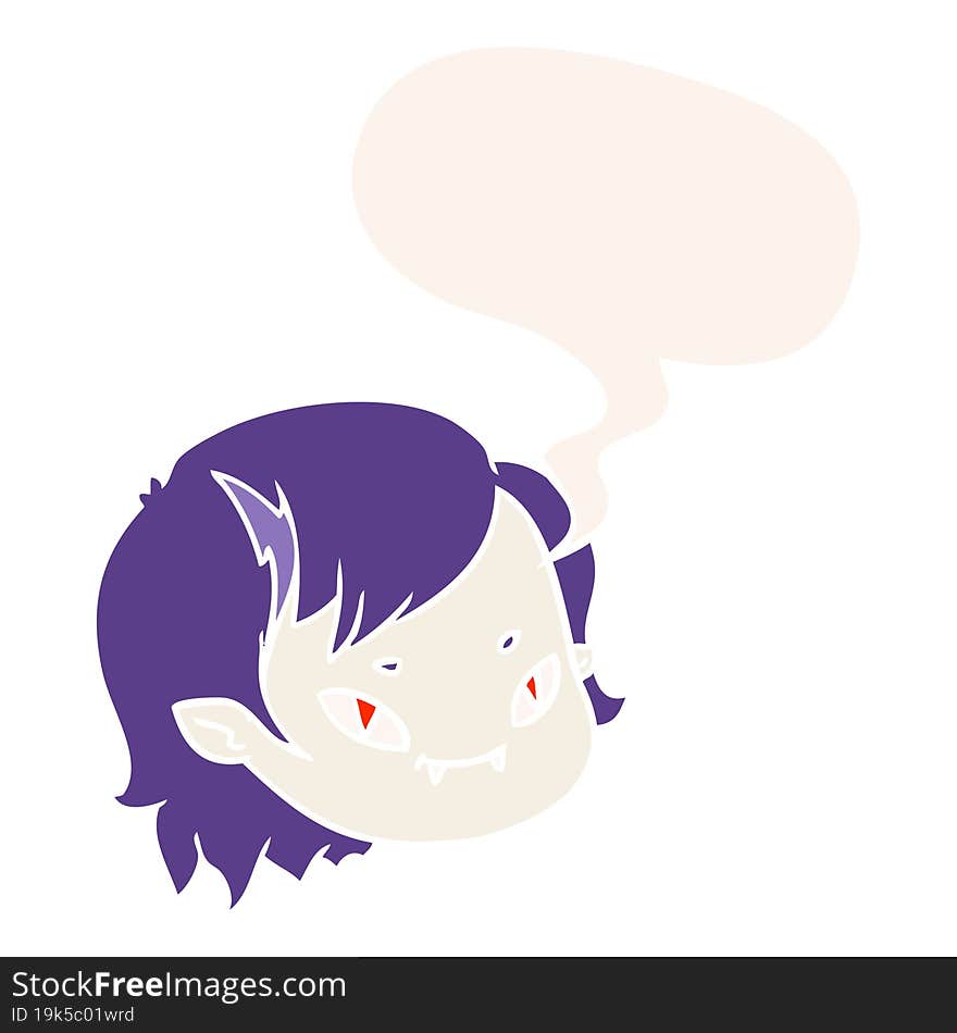 cartoon vampire girl face and speech bubble in retro style