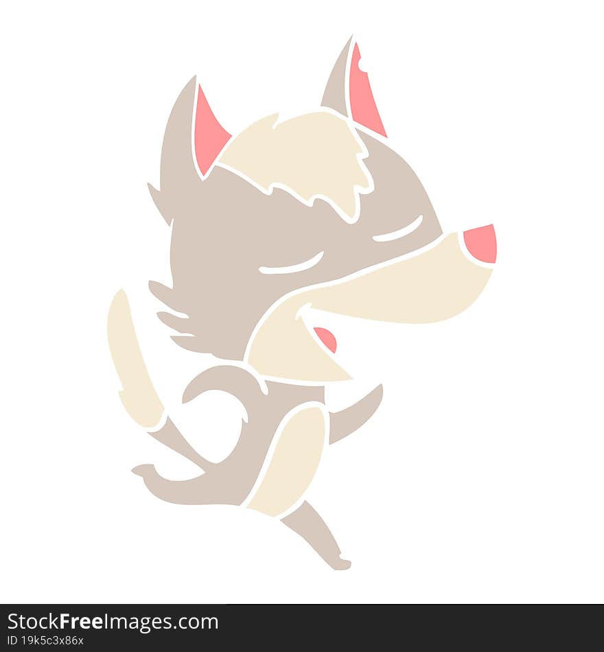 flat color style cartoon running wolf laughing