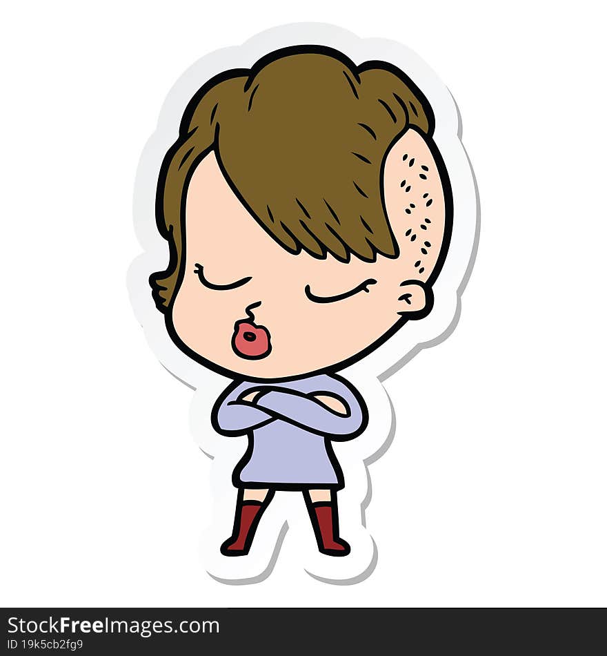 sticker of a cartoon pretty hipster girl