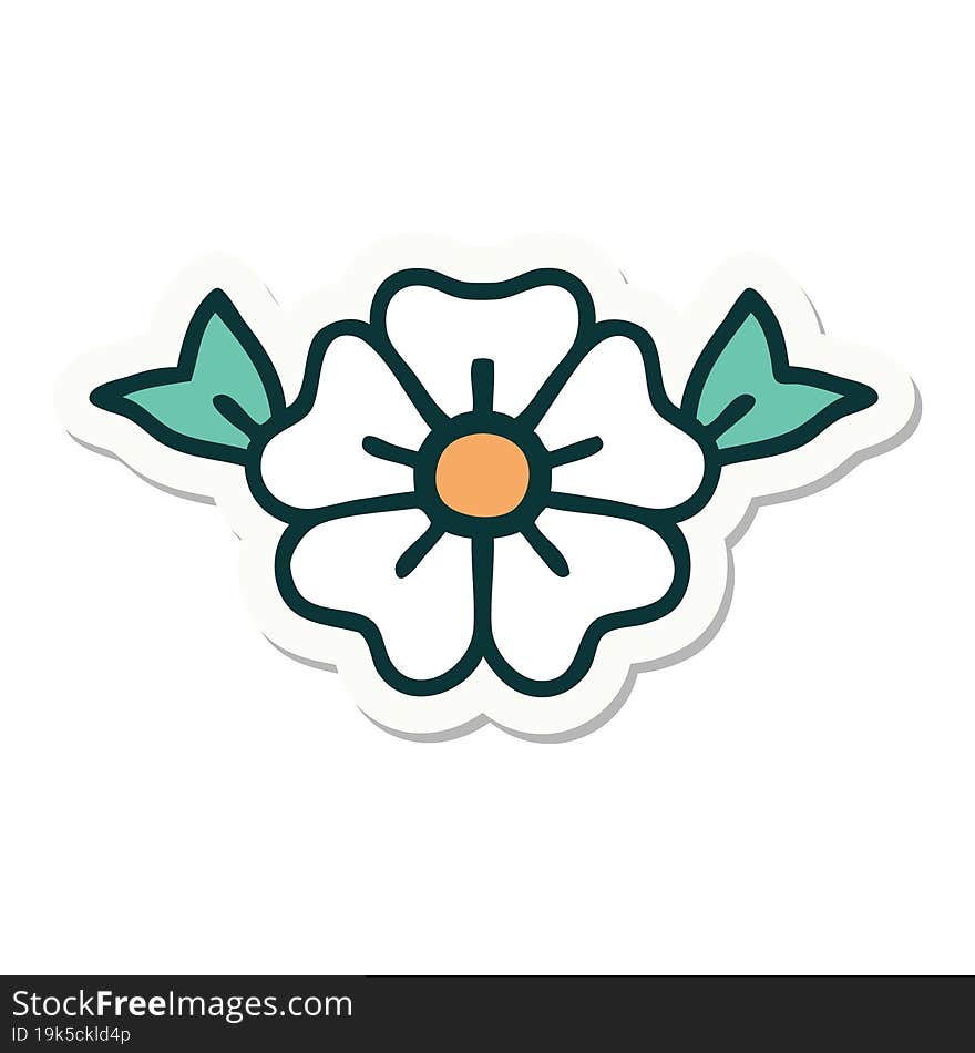 sticker of tattoo in traditional style of a flower. sticker of tattoo in traditional style of a flower