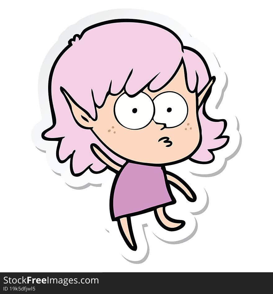 sticker of a cartoon elf girl staring