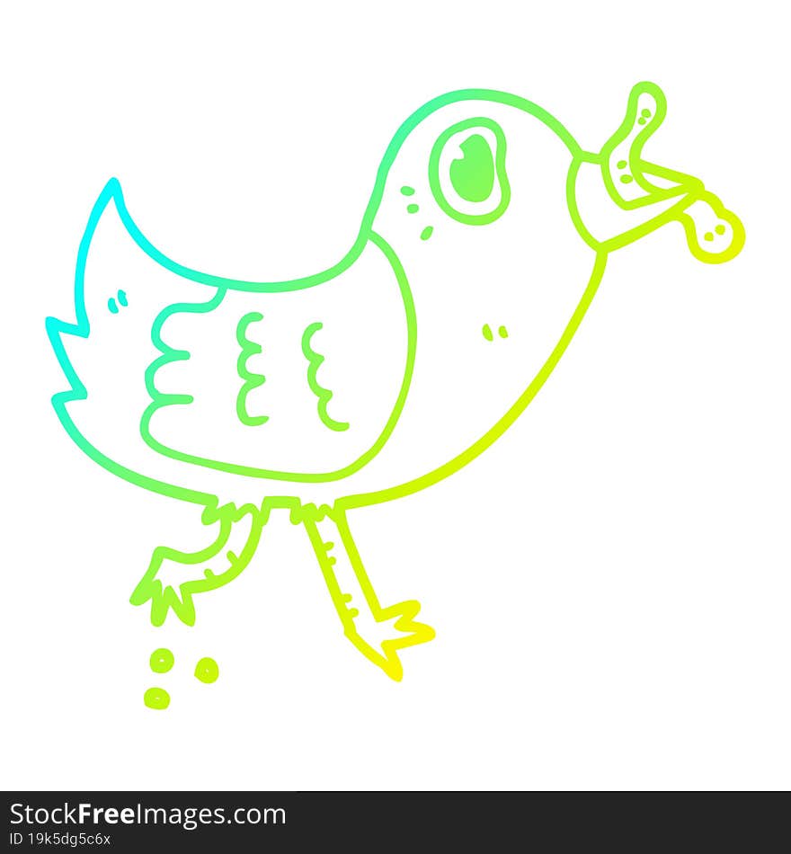 cold gradient line drawing cartoon bird with worm