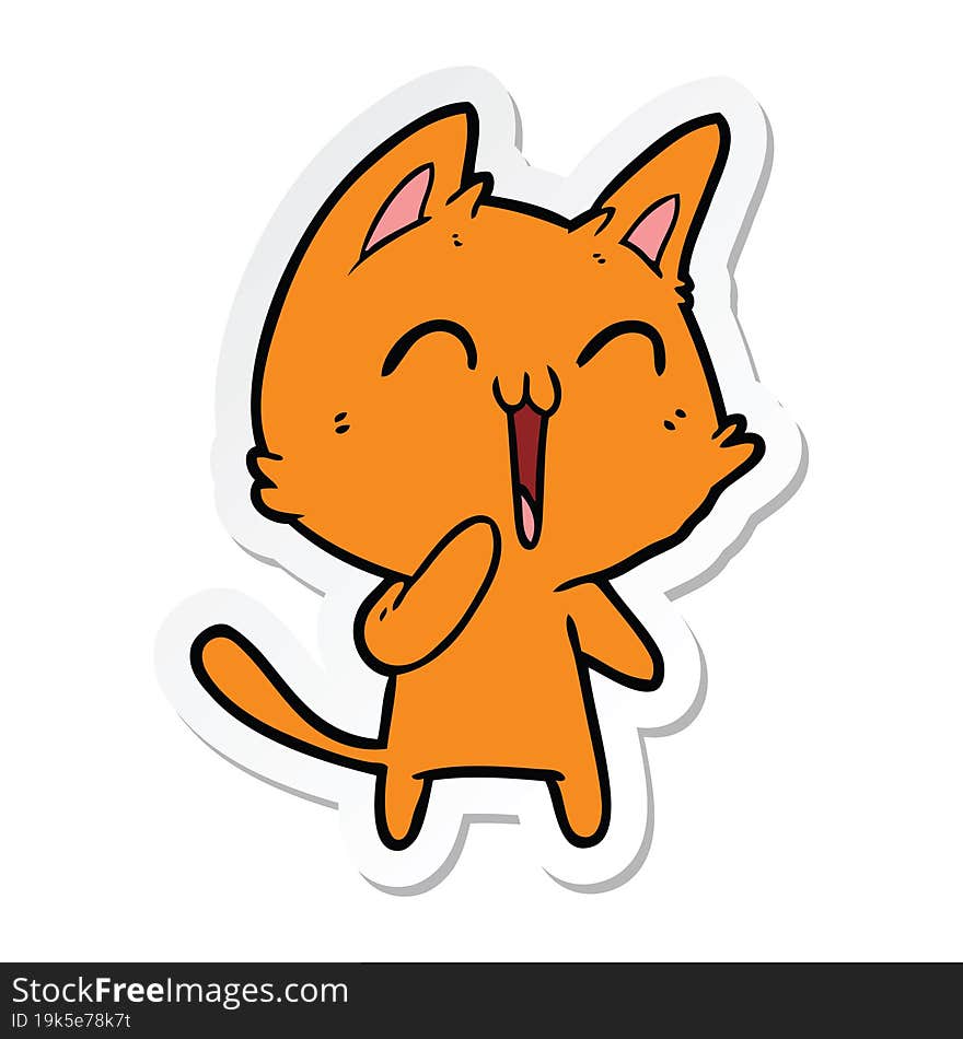 Sticker Of A Happy Cartoon Cat Meowing