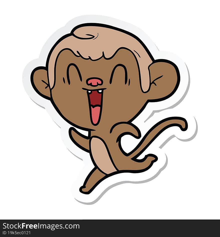 sticker of a cartoon laughing monkey