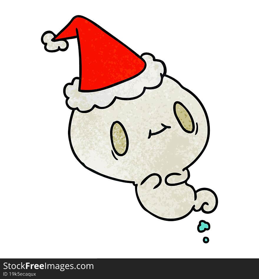 hand drawn christmas textured cartoon of kawaii ghost