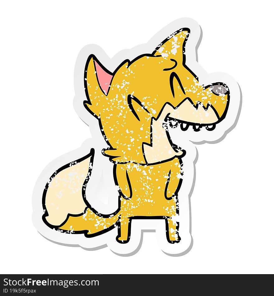 distressed sticker of a laughing fox cartoon