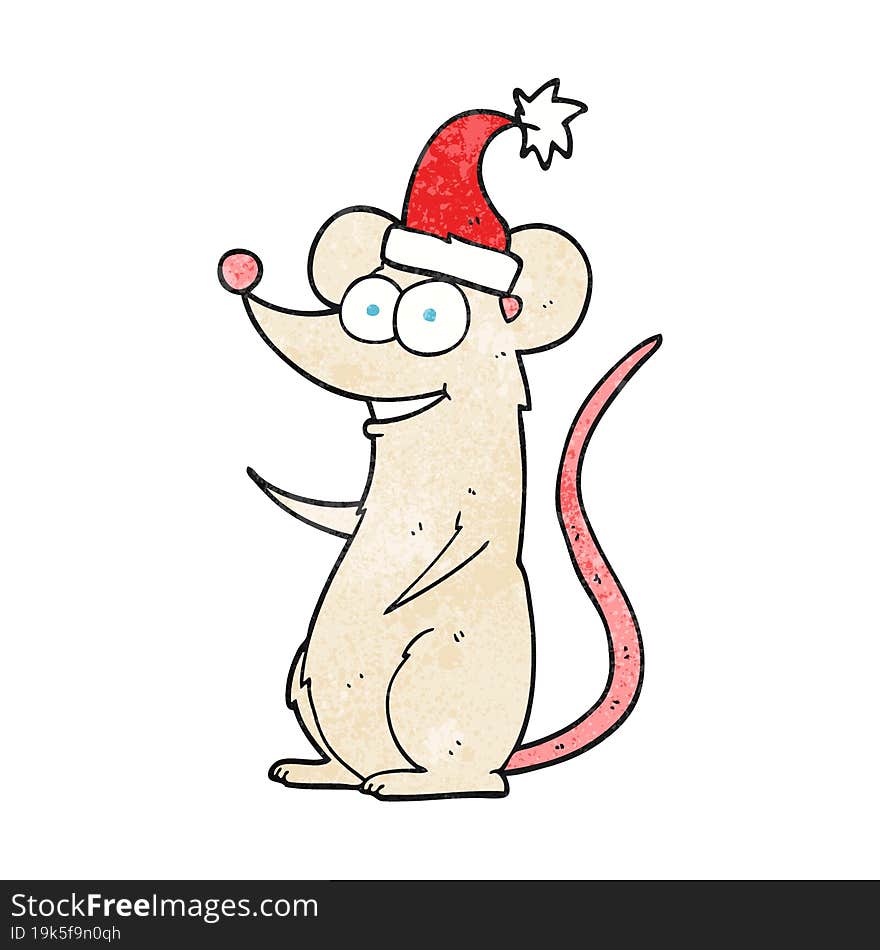 textured cartoon mouse wearing christmas hat