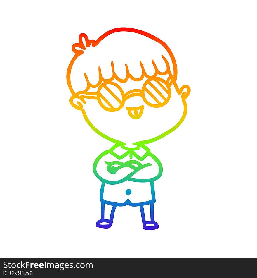 Rainbow Gradient Line Drawing Cartoon Boy Wearing Spectacles