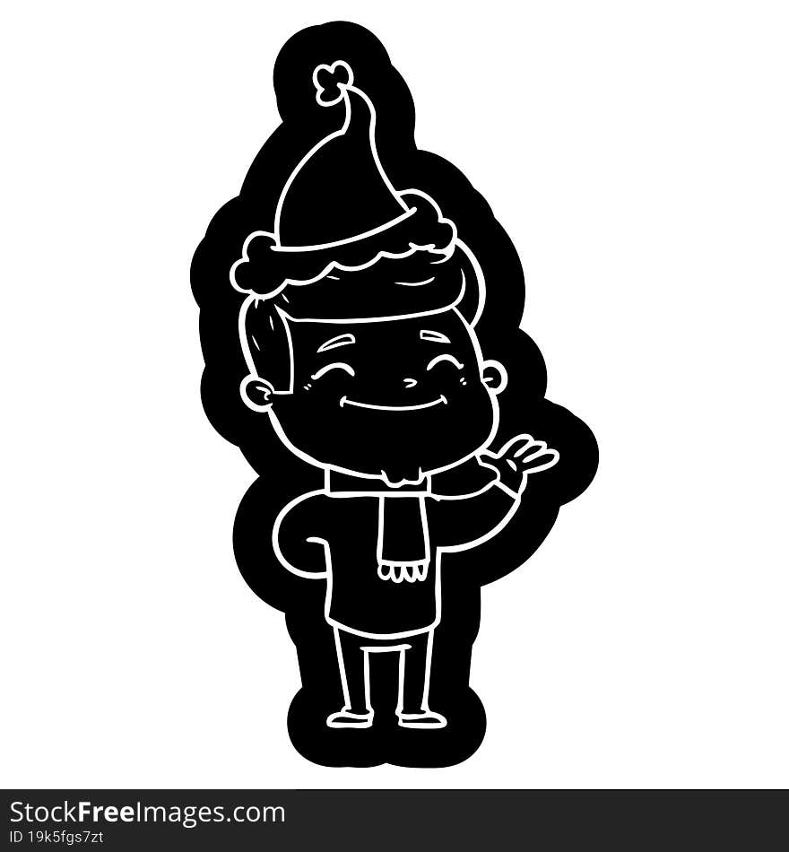 Happy Cartoon Icon Of A Man Wearing Santa Hat